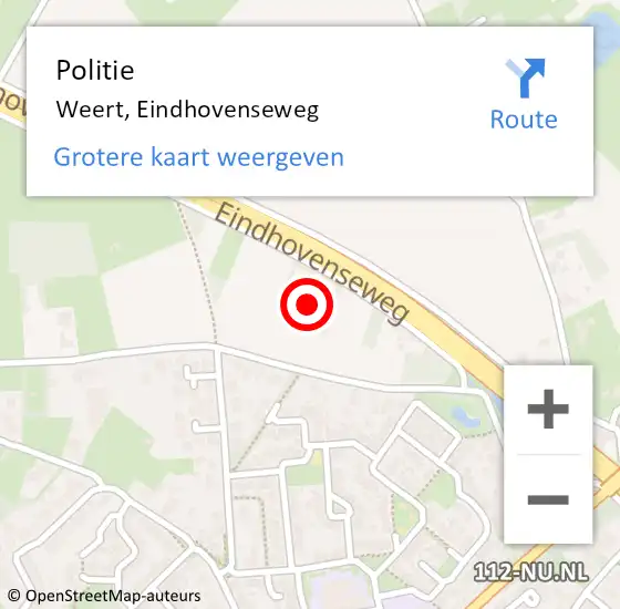 Locatie op kaart van de 112 melding: Politie Weert, Eindhovenseweg op 9 april 2022 04:34