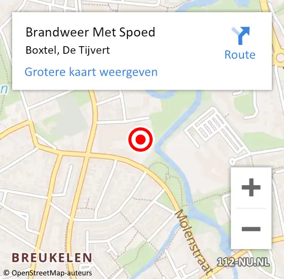 Locatie op kaart van de 112 melding: Brandweer Met Spoed Naar Boxtel, De Tijvert op 9 april 2022 04:37