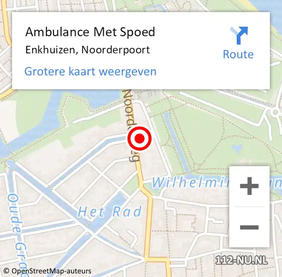 Locatie op kaart van de 112 melding: Ambulance Met Spoed Naar Enkhuizen, Noorderpoort op 9 april 2022 05:17