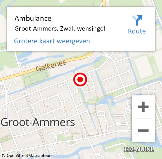 Locatie op kaart van de 112 melding: Ambulance Groot-Ammers, Zwaluwensingel op 13 juli 2014 21:08