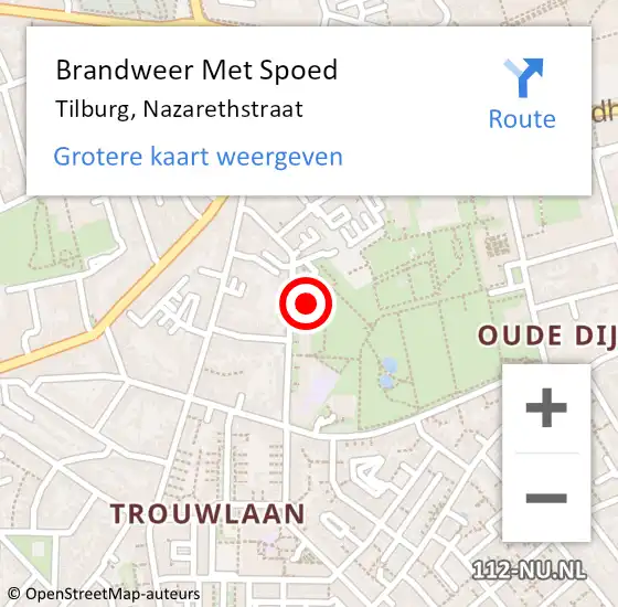 Locatie op kaart van de 112 melding: Brandweer Met Spoed Naar Tilburg, Nazarethstraat op 9 april 2022 06:08