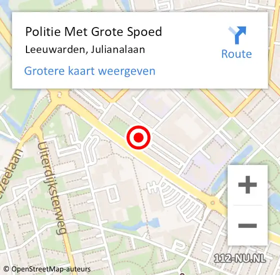 Locatie op kaart van de 112 melding: Politie Met Grote Spoed Naar Leeuwarden, Julianalaan op 9 april 2022 06:27