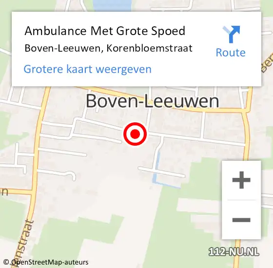 Locatie op kaart van de 112 melding: Ambulance Met Grote Spoed Naar Boven-Leeuwen, Korenbloemstraat op 9 april 2022 06:54