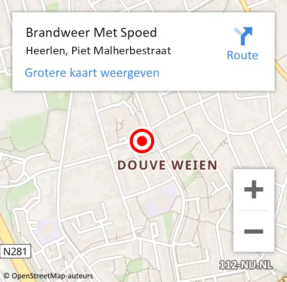 Locatie op kaart van de 112 melding: Brandweer Met Spoed Naar Heerlen, Piet Malherbestraat op 9 april 2022 07:04