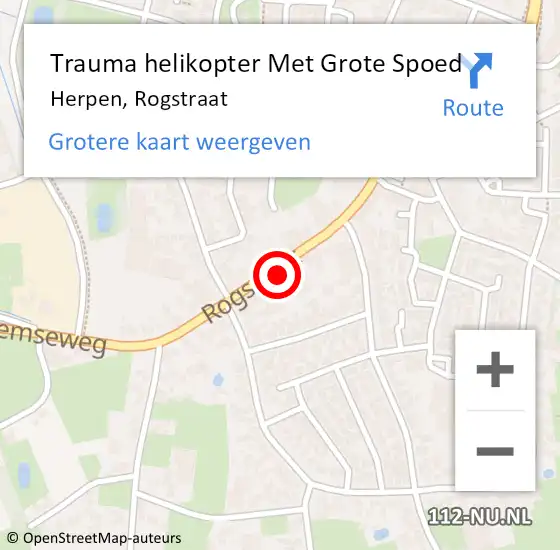 Locatie op kaart van de 112 melding: Trauma helikopter Met Grote Spoed Naar Herpen, Rogstraat op 9 april 2022 07:09