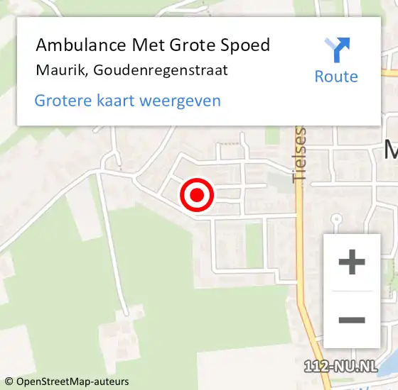 Locatie op kaart van de 112 melding: Ambulance Met Grote Spoed Naar Maurik, Goudenregenstraat op 9 april 2022 07:43