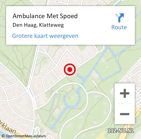 Locatie op kaart van de 112 melding: Ambulance Met Spoed Naar Den Haag, Klatteweg op 9 april 2022 08:06