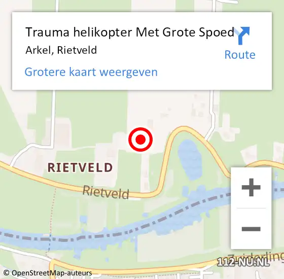 Locatie op kaart van de 112 melding: Trauma helikopter Met Grote Spoed Naar Arkel, Rietveld op 9 april 2022 08:07