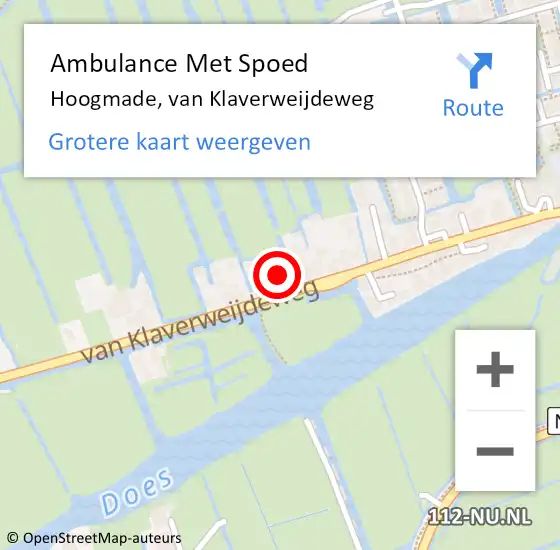 Locatie op kaart van de 112 melding: Ambulance Met Spoed Naar Hoogmade, van Klaverweijdeweg op 9 april 2022 08:21
