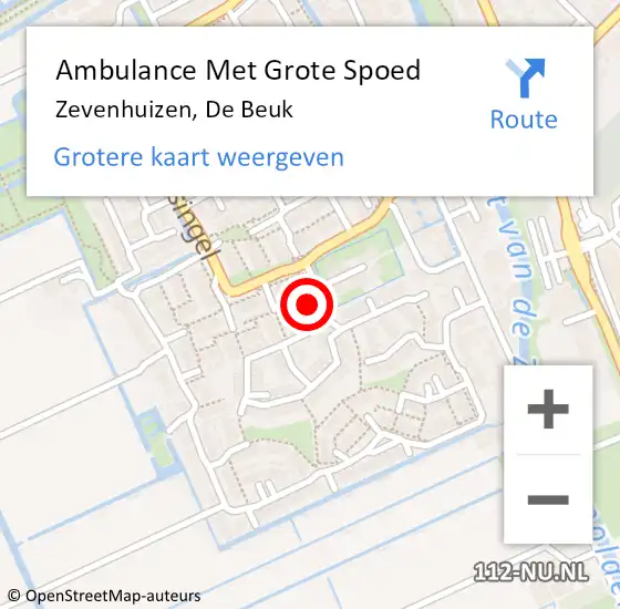 Locatie op kaart van de 112 melding: Ambulance Met Grote Spoed Naar Zevenhuizen, De Beuk op 9 april 2022 08:30