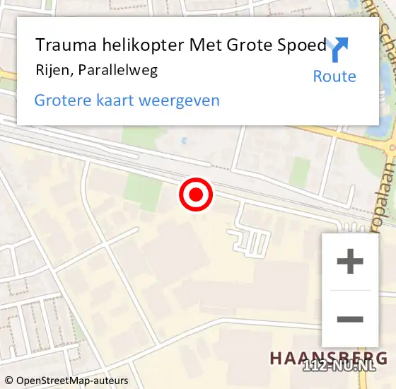 Locatie op kaart van de 112 melding: Trauma helikopter Met Grote Spoed Naar Rijen, Parallelweg op 9 april 2022 08:52