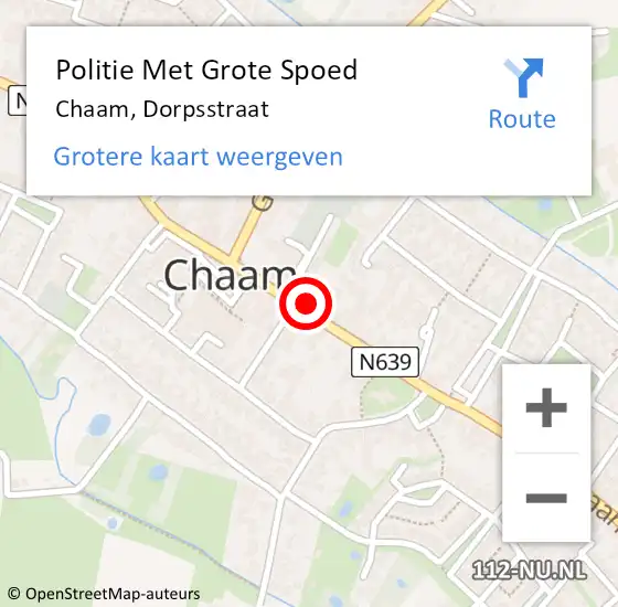 Locatie op kaart van de 112 melding: Politie Met Grote Spoed Naar Chaam, Dorpsstraat op 9 april 2022 09:01