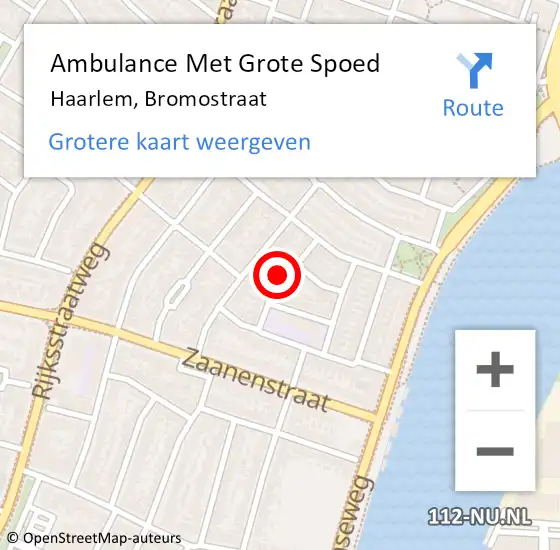 Locatie op kaart van de 112 melding: Ambulance Met Grote Spoed Naar Haarlem, Bromostraat op 9 april 2022 09:06