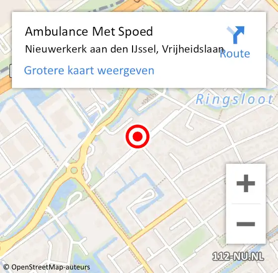 Locatie op kaart van de 112 melding: Ambulance Met Spoed Naar Nieuwerkerk aan den IJssel, Vrijheidslaan op 9 april 2022 09:11