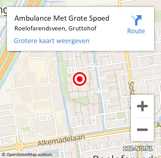 Locatie op kaart van de 112 melding: Ambulance Met Grote Spoed Naar Roelofarendsveen, Gruttohof op 9 april 2022 09:20