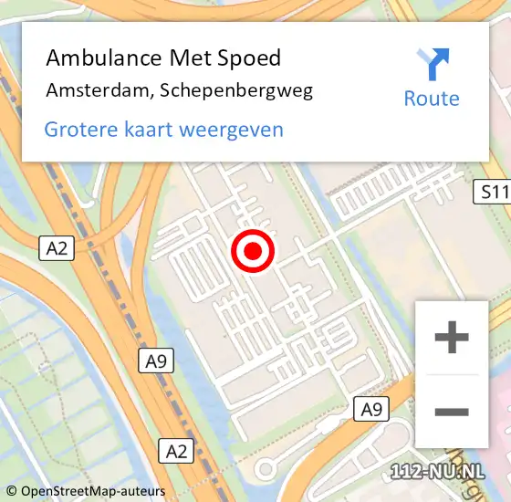 Locatie op kaart van de 112 melding: Ambulance Met Spoed Naar Amsterdam-Zuidoost, Schepenbergweg op 9 april 2022 09:27