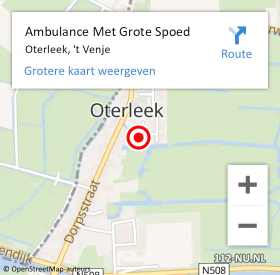 Locatie op kaart van de 112 melding: Ambulance Met Grote Spoed Naar Oterleek, 't Venje op 9 april 2022 09:32