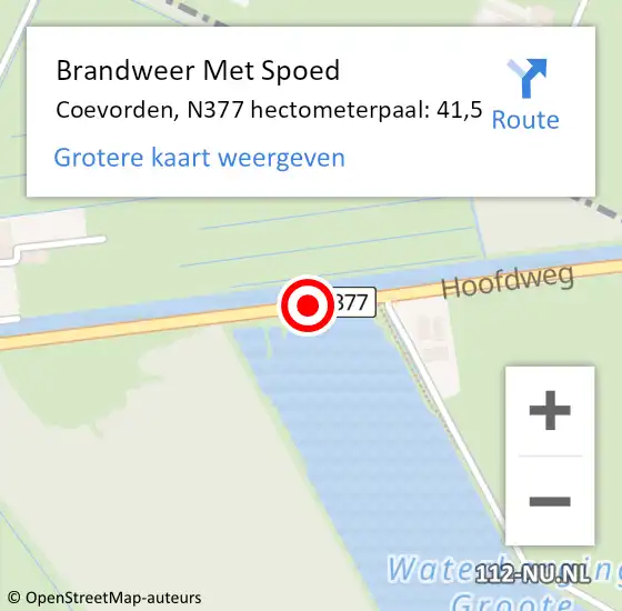 Locatie op kaart van de 112 melding: Brandweer Met Spoed Naar Coevorden, N377 hectometerpaal: 41,5 op 9 april 2022 09:42