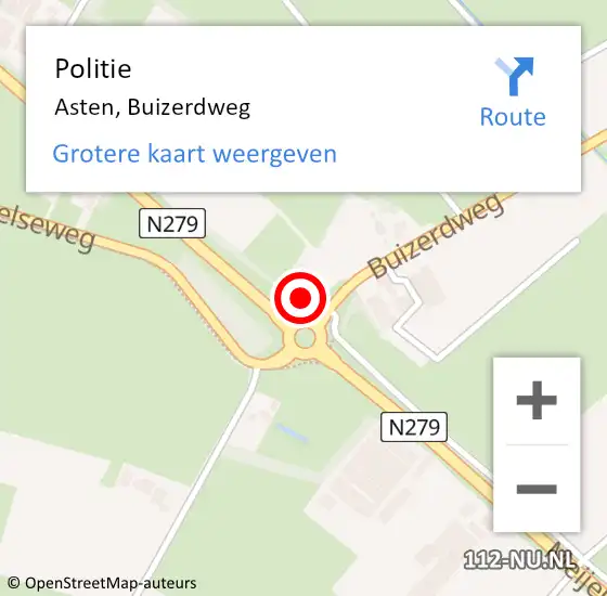 Locatie op kaart van de 112 melding: Politie Asten, Buizerdweg op 9 april 2022 10:28