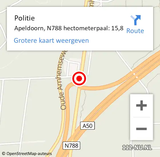 Locatie op kaart van de 112 melding: Politie Apeldoorn, N788 hectometerpaal: 15,8 op 9 april 2022 10:49