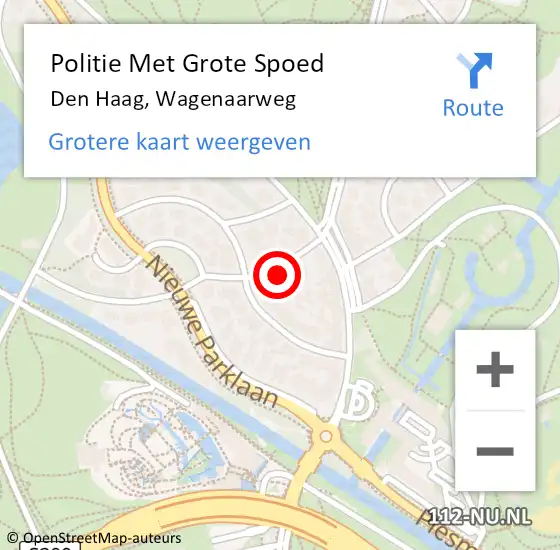 Locatie op kaart van de 112 melding: Politie Met Grote Spoed Naar Den Haag, Wagenaarweg op 9 april 2022 11:17
