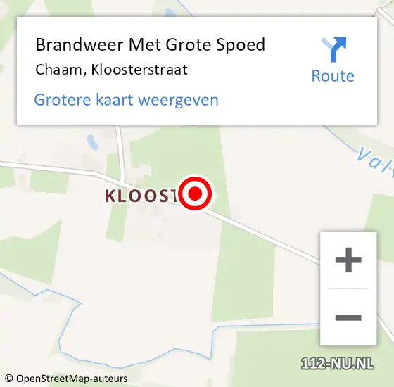 Locatie op kaart van de 112 melding: Brandweer Met Grote Spoed Naar Chaam, Kloosterstraat op 9 april 2022 11:20