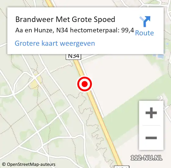 Locatie op kaart van de 112 melding: Brandweer Met Grote Spoed Naar Aa en Hunze, N34 hectometerpaal: 99,4 op 9 april 2022 11:26