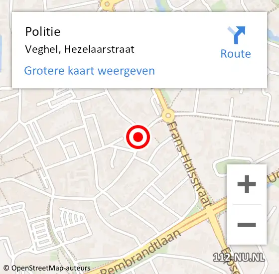 Locatie op kaart van de 112 melding: Politie Veghel, Hezelaarstraat op 9 april 2022 11:34