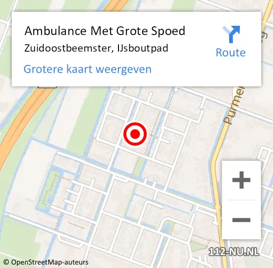 Locatie op kaart van de 112 melding: Ambulance Met Grote Spoed Naar Zuidoostbeemster, IJsboutpad op 9 april 2022 11:39