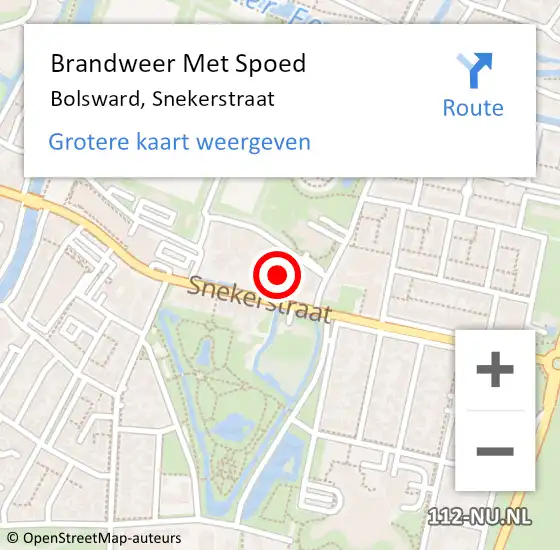 Locatie op kaart van de 112 melding: Brandweer Met Spoed Naar Bolsward, Snekerstraat op 9 april 2022 11:46