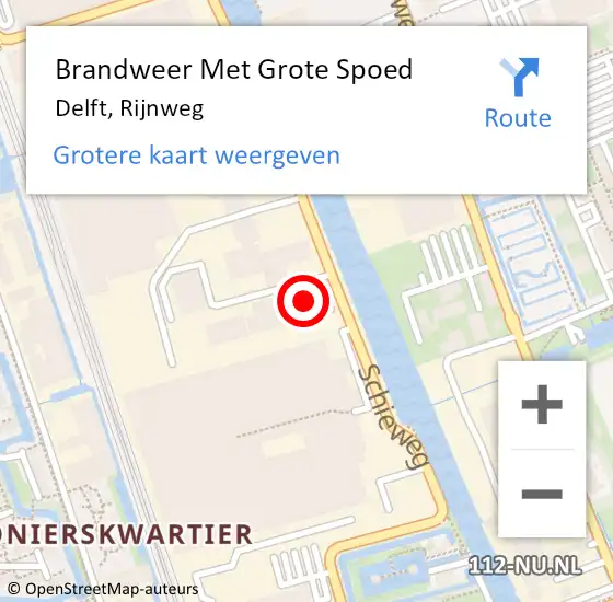 Locatie op kaart van de 112 melding: Brandweer Met Grote Spoed Naar Delft, Rijnweg op 9 april 2022 11:55