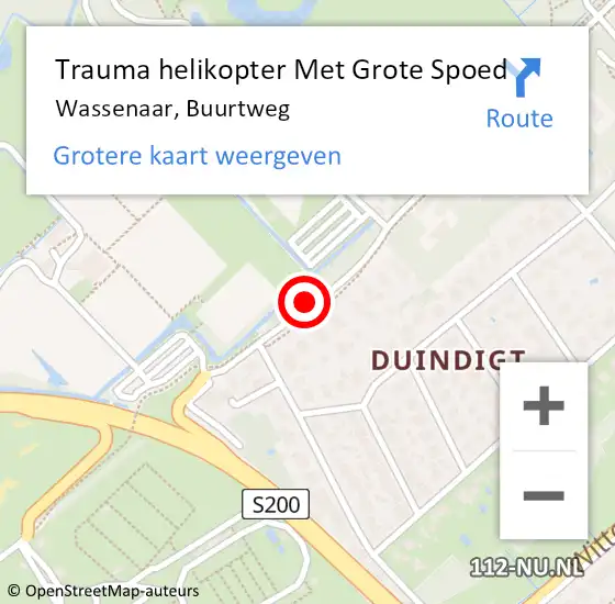 Locatie op kaart van de 112 melding: Trauma helikopter Met Grote Spoed Naar Wassenaar, Buurtweg op 9 april 2022 12:06