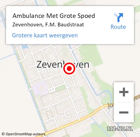 Locatie op kaart van de 112 melding: Ambulance Met Grote Spoed Naar Zevenhoven, F.M. Baudstraat op 9 april 2022 12:06