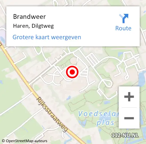 Locatie op kaart van de 112 melding: Brandweer Haren, Dilgtweg op 9 april 2022 12:09