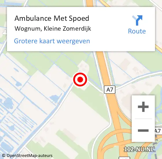 Locatie op kaart van de 112 melding: Ambulance Met Spoed Naar Wognum, Kleine Zomerdijk op 9 april 2022 12:30