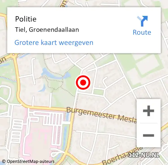 Locatie op kaart van de 112 melding: Politie Tiel, Groenendaallaan op 9 april 2022 12:41