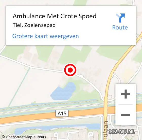 Locatie op kaart van de 112 melding: Ambulance Met Grote Spoed Naar Tiel, Zoelensepad op 9 april 2022 12:54