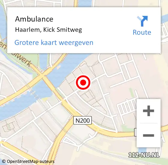 Locatie op kaart van de 112 melding: Ambulance Haarlem, Kick Smitweg op 9 april 2022 12:55