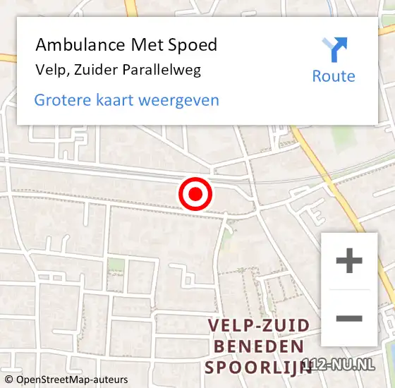 Locatie op kaart van de 112 melding: Ambulance Met Spoed Naar Velp, Zuider Parallelweg op 9 april 2022 13:09