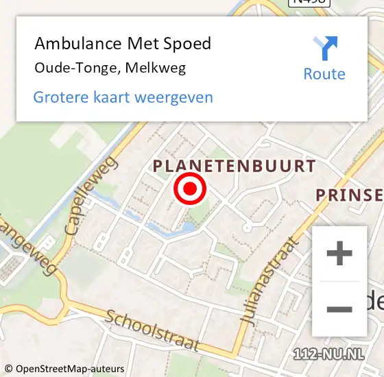 Locatie op kaart van de 112 melding: Ambulance Met Spoed Naar Oude-Tonge, Melkweg op 9 april 2022 13:11