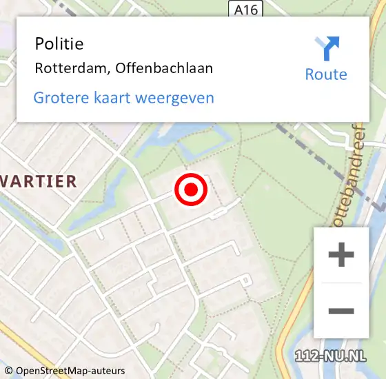 Locatie op kaart van de 112 melding: Politie Rotterdam, Offenbachlaan op 9 april 2022 13:40