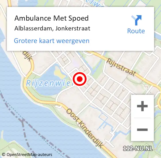 Locatie op kaart van de 112 melding: Ambulance Met Spoed Naar Alblasserdam, Jonkerstraat op 9 april 2022 13:44