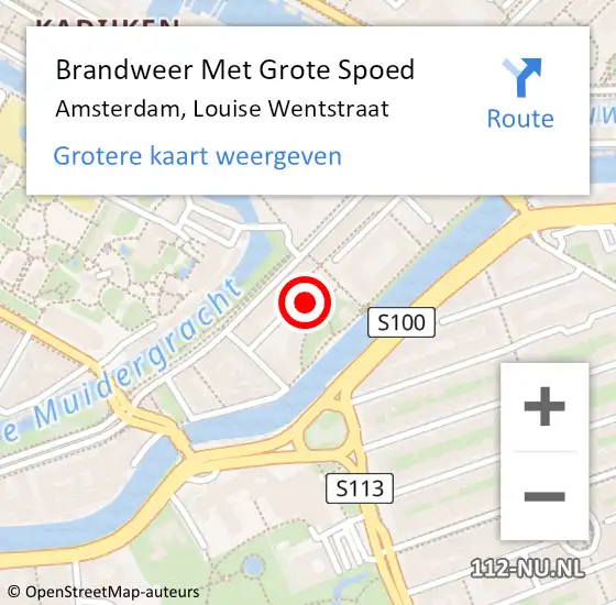 Locatie op kaart van de 112 melding: Brandweer Met Grote Spoed Naar Amsterdam, Louise Wentstraat op 9 april 2022 14:13