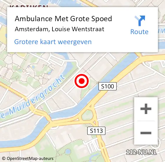 Locatie op kaart van de 112 melding: Ambulance Met Grote Spoed Naar Amsterdam, Louise Wentstraat op 9 april 2022 14:14