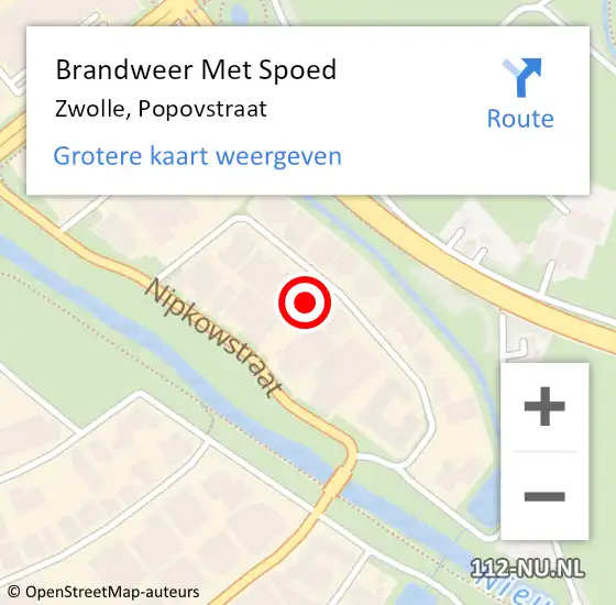 Locatie op kaart van de 112 melding: Brandweer Met Spoed Naar Zwolle, Popovstraat op 9 april 2022 14:26