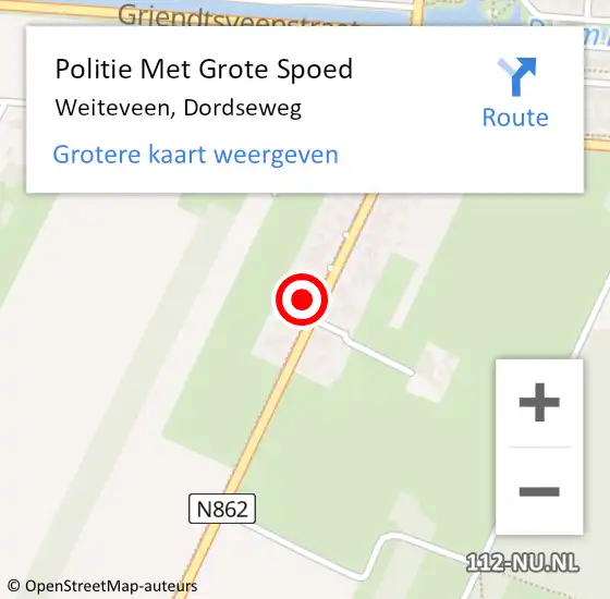 Locatie op kaart van de 112 melding: Politie Met Grote Spoed Naar Weiteveen, Dordseweg op 9 april 2022 14:39