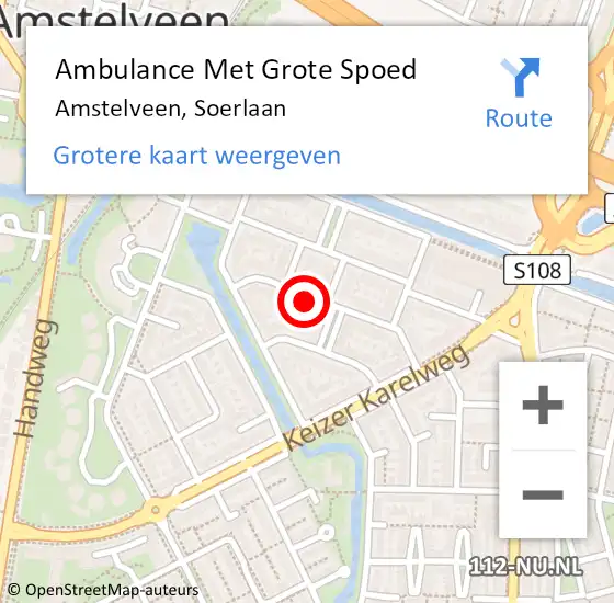 Locatie op kaart van de 112 melding: Ambulance Met Grote Spoed Naar Amstelveen, Soerlaan op 9 april 2022 14:41