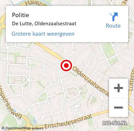 Locatie op kaart van de 112 melding: Politie De Lutte, Oldenzaalsestraat op 9 april 2022 15:28