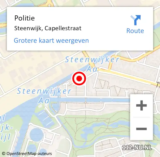 Locatie op kaart van de 112 melding: Politie Steenwijk, Capellestraat op 9 april 2022 15:54