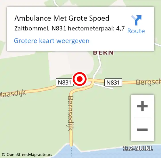 Locatie op kaart van de 112 melding: Ambulance Met Grote Spoed Naar Zaltbommel, N831 hectometerpaal: 4,7 op 9 april 2022 16:03